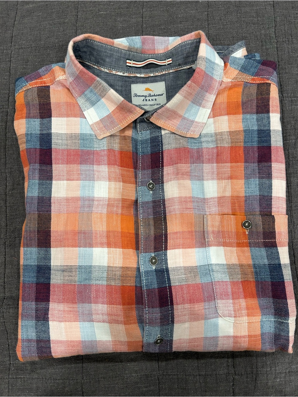 Tommy Bahama Orange Blue Plaid Casual Button-Down Shirt
